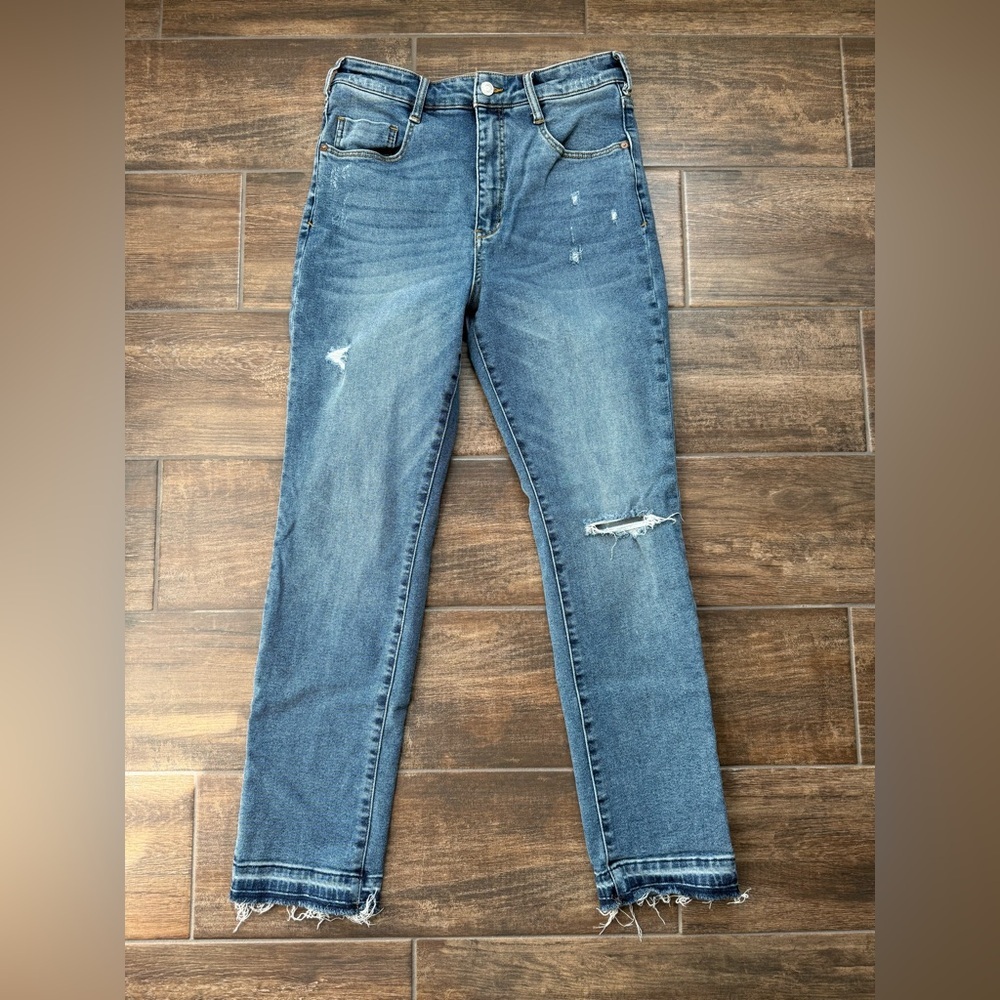Pilcro High-Rise Distressed Blue Jeans